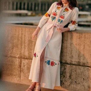 Sezane Georgia Long Dress in Ecru Broderie Size 10 (NO BELT)
